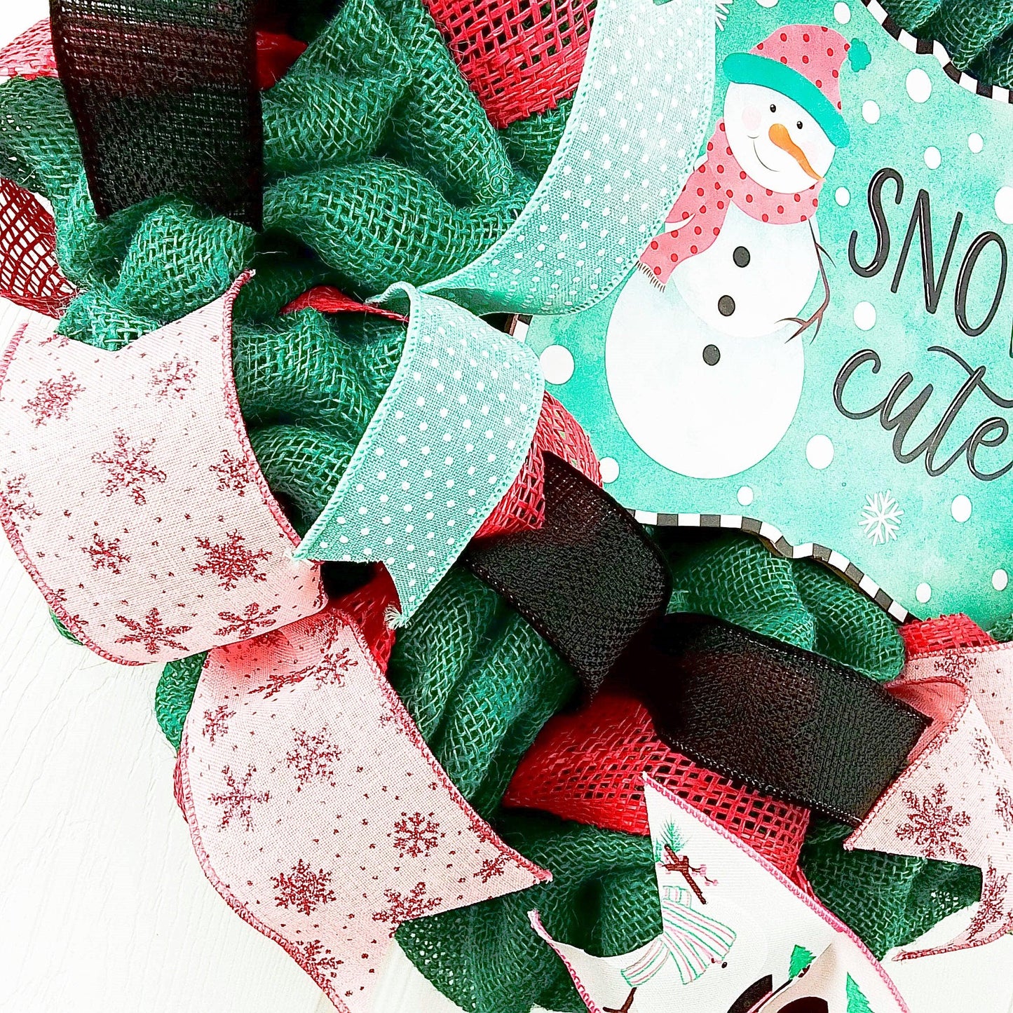 Snow Cute Snowman Wreaths - Turquoise Pink Snowflake Cold Front Door Wreath - Outdoor Christmas Decor - Winter Decor - Pink Door Wreaths