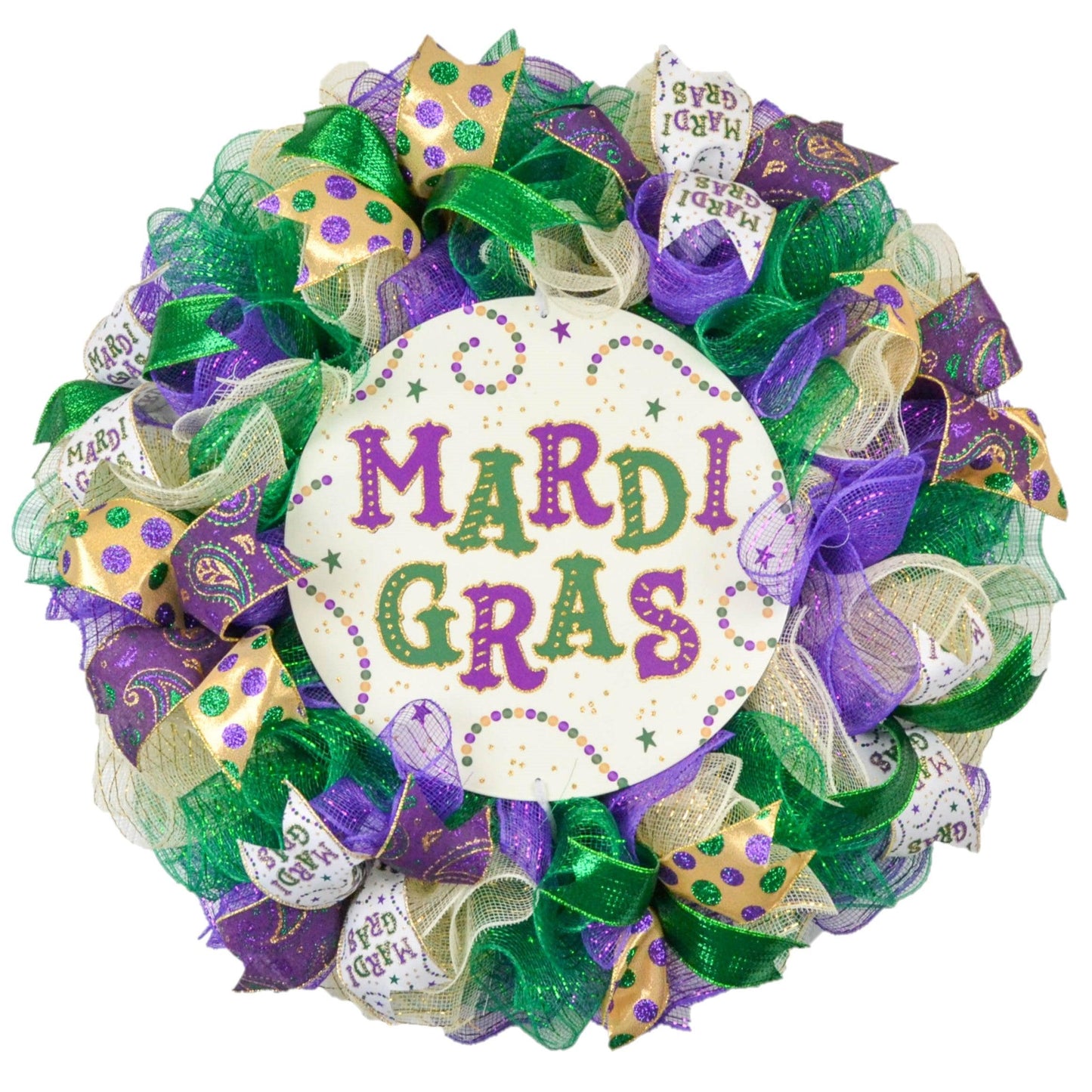Sparkly Mardi Gras Wreath - White Gold Fat Tuesday Mesh Front Door Decor - Purple Emerald Green - Pink Door Wreaths