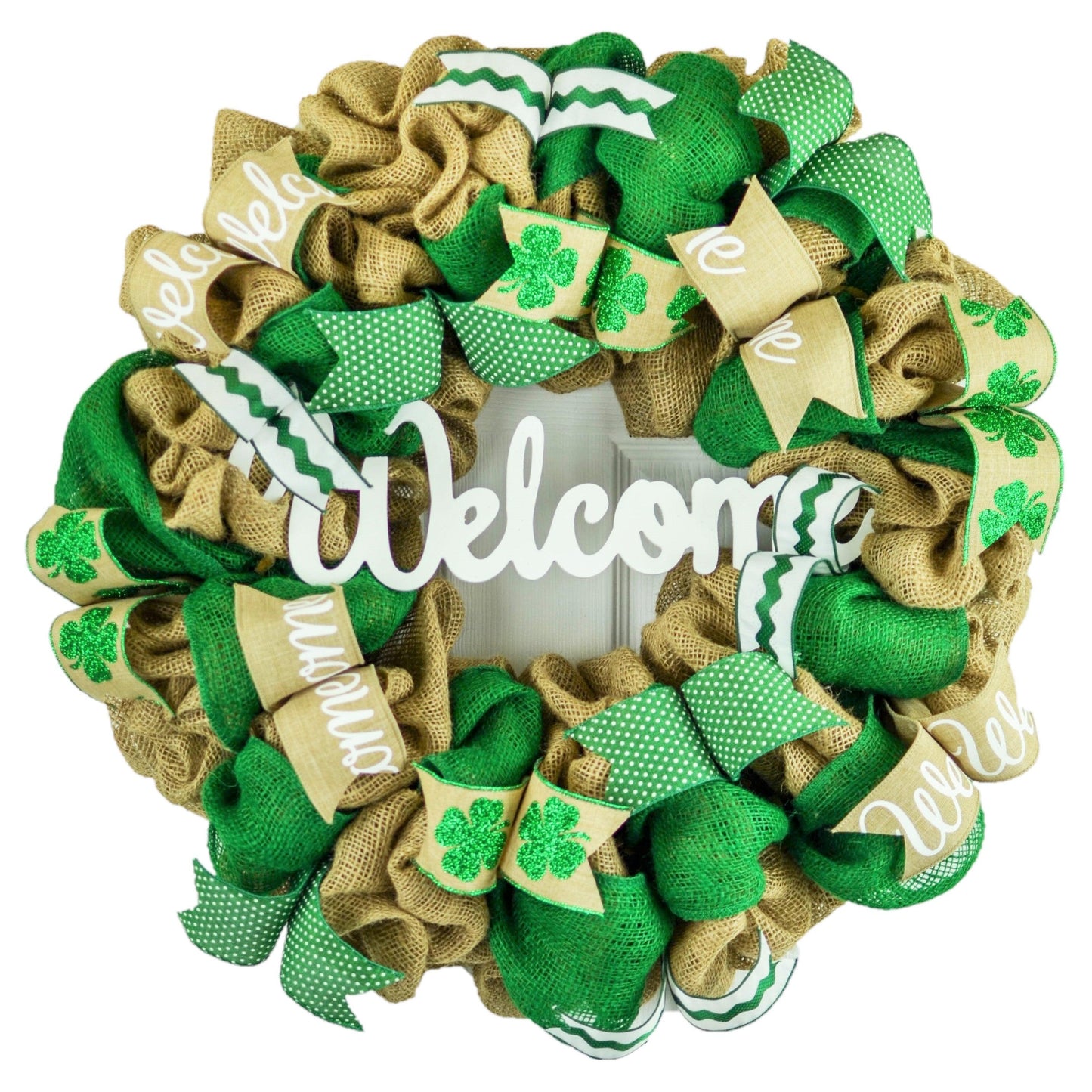 St Patricks Welcome Wreath - Saint Patrick's Porch Decor - Clover Door Decorations - Pink Door Wreaths