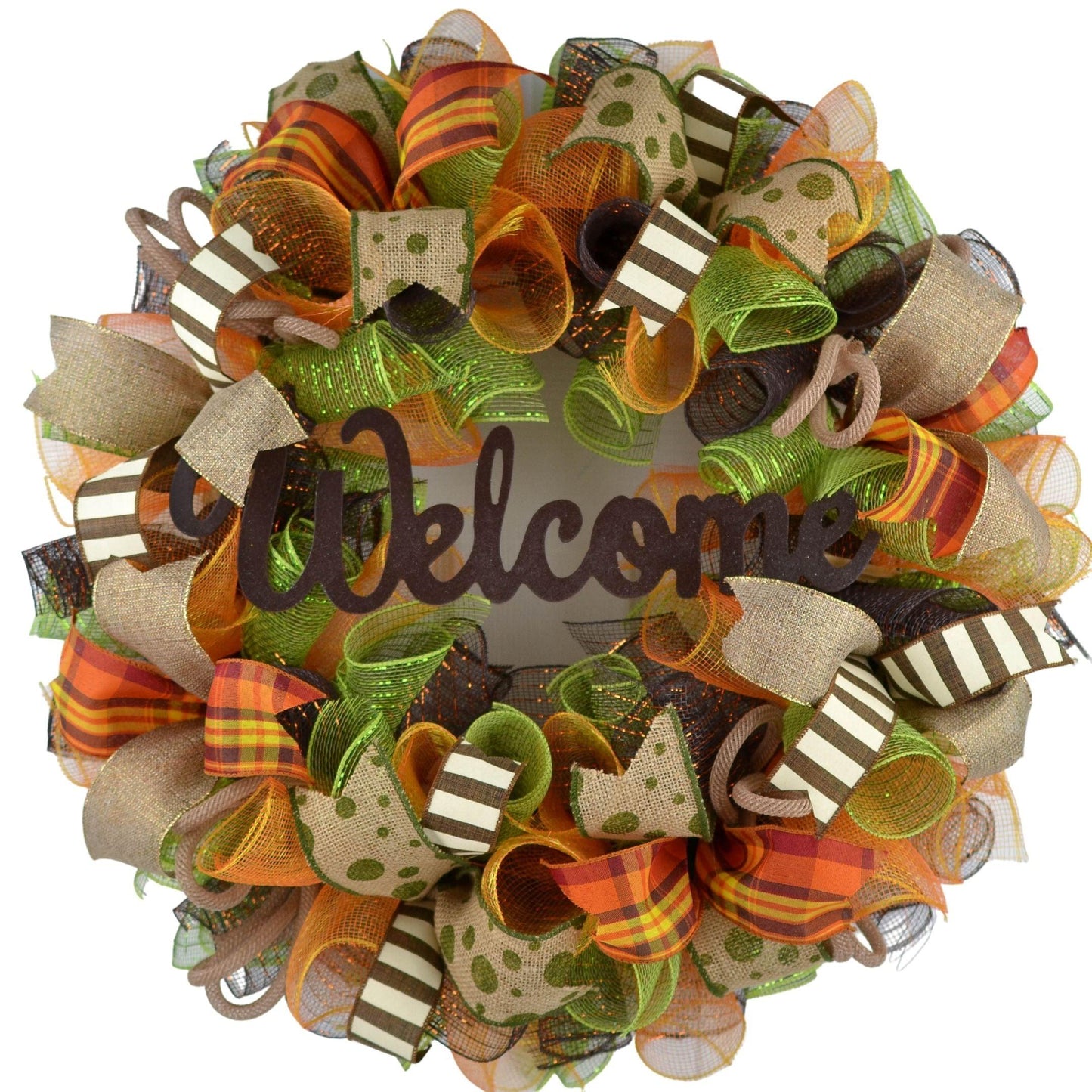 Welcome Fall | Fall Welcome Wreath | Thanksgiving Deco Mesh Wreath - Pink Door Wreaths