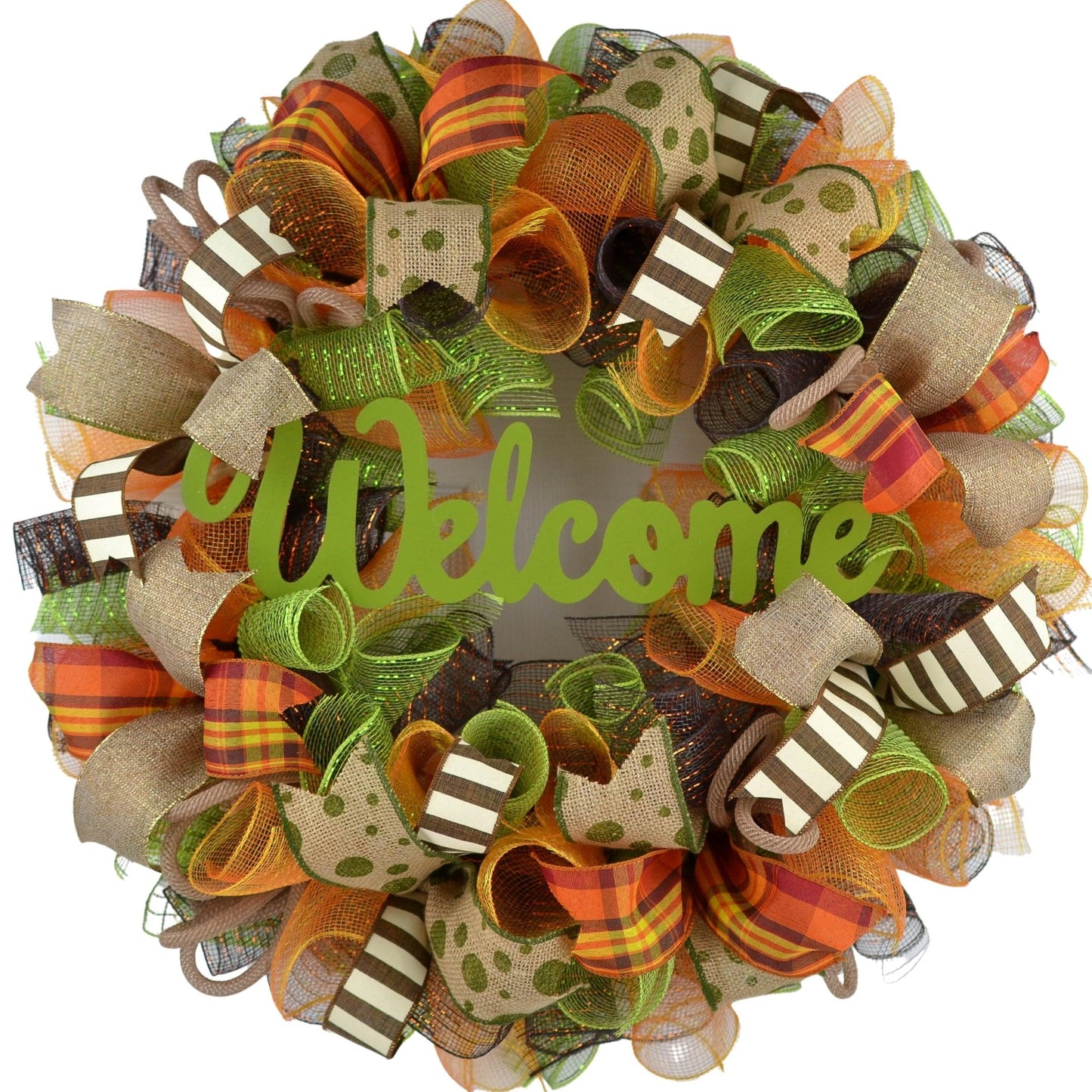 Welcome Fall | Fall Welcome Wreath | Thanksgiving Deco Mesh Wreath - Pink Door Wreaths
