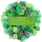 Lime green black and white St Patricks wreath with Welcome sign