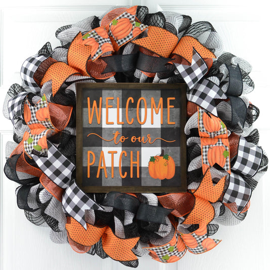 Welcome to the Patch Pumpkin Door Wreaths - Fall Thanksgiving - Pink Door Wreaths
