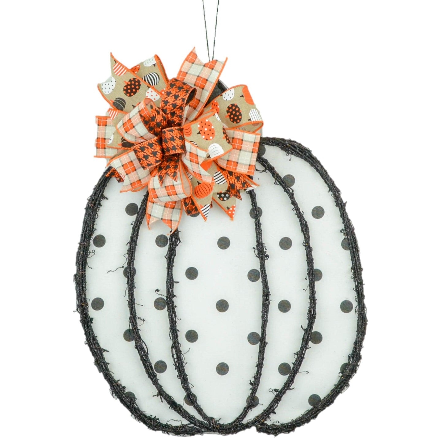 White Fall Decorations - Polka Dot Pumpkin Door Hanger - Whimsical Thanksgiving Grapevine Wreath - Halloween Door Hanger Oversized Bow Jute Burlap Door Decor - Pink Door Wreaths