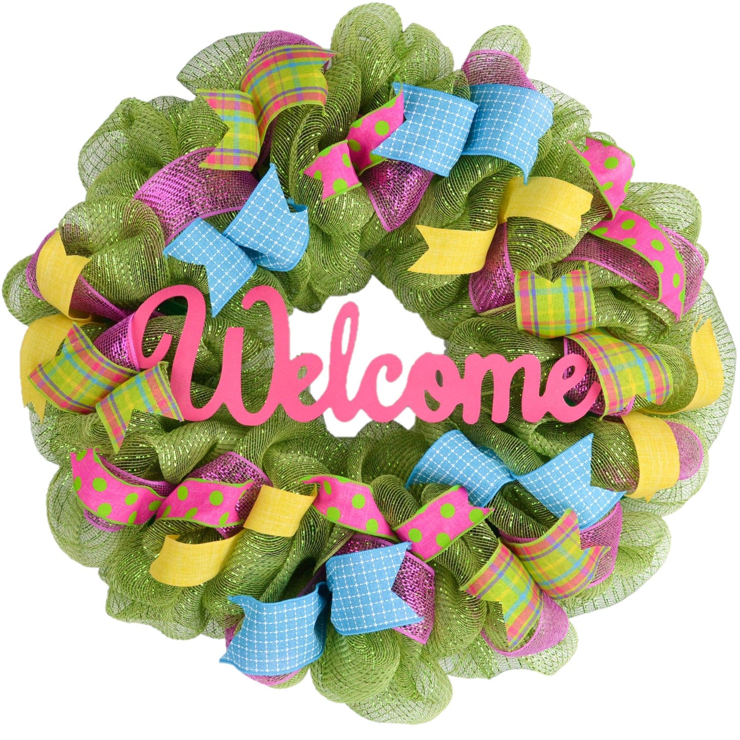 Wreath for Summer | Spring Welcome Wreath | Outdoor Front Door Wreath | Pink Yellow Green Turquoise - Pink Door Wreaths
