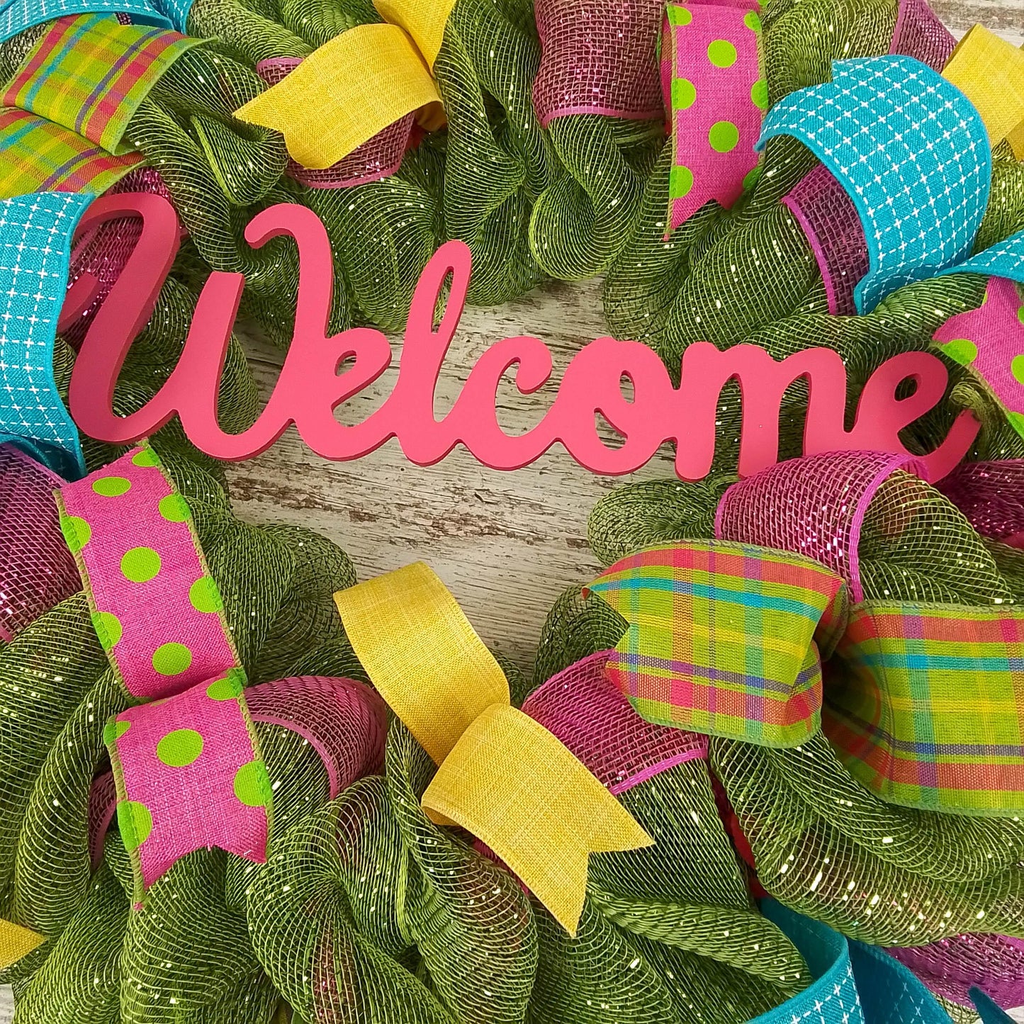 Wreath for Summer | Spring Welcome Wreath | Outdoor Front Door Wreath | Pink Yellow Green Turquoise - Pink Door Wreaths