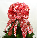 Peppermint Candy Cane Christmas Wreath - Red White Mesh Christmas Door Decorations