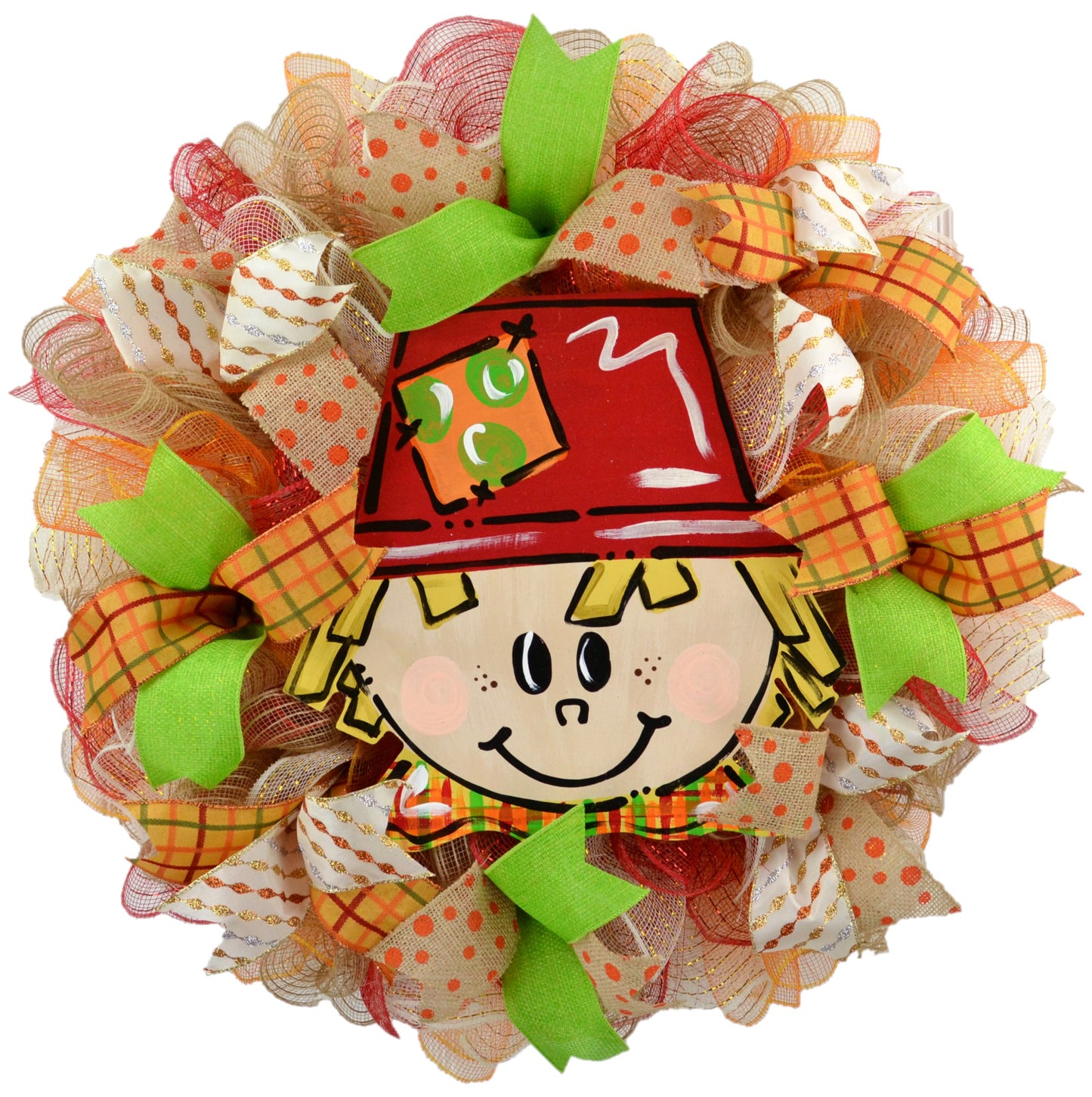 Scarecrow Mesh Front Door Wreath - Thanksgiving Fall Wreath