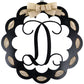 Letter D : Black and Burlap Scalloped Monogram door hanger