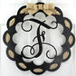 Letter F : Black and Burlap Scalloped Monogram door hanger