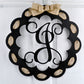 Letter J : Black and Burlap Scalloped Monogram door hanger