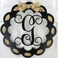 Letter G : Black and Burlap Scalloped Monogram door hanger