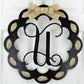 Letter U : Black and Burlap Scalloped Monogram door hanger