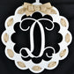 Letter D : White and Burlap Scalloped Monogram door hanger