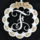 Letter F : White and Burlap Scalloped Monogram door hanger