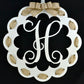 Letter H : White and Burlap Scalloped Monogram door hanger