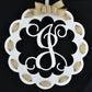 Letter J : White and Burlap Scalloped Monogram door hanger