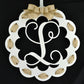 Letter L : White and Burlap Scalloped Monogram door hanger