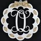 Letter O : White and Burlap Scalloped Monogram door hanger