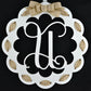 Letter U : White and Burlap Scalloped Monogram door hanger