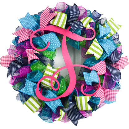 Everyday Door Wreath | Summer Spring Wreath | Outdoor Wreath | Pink Turquoise Navy Blue Green : P5