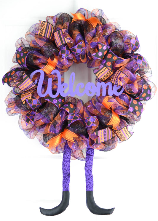 Halloween Wreath | Home Sweet Home Witch Front Door Wreath | Purple Orange Black