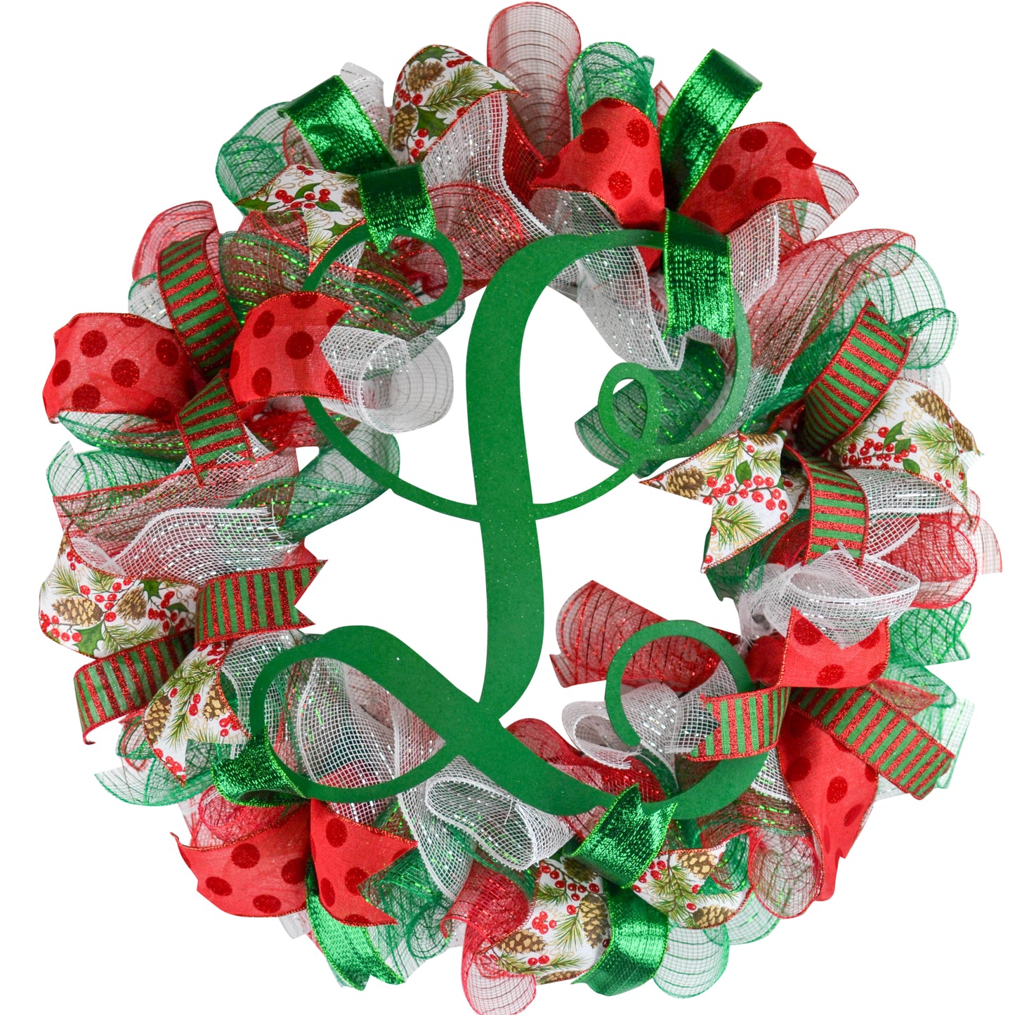 Christmas Tree Topper Bow, Red, Green and White Decor  | Holiday Tree Bow with Streamers