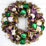 Mardi Gras Wreath | Fat Tuesday Mesh Front Door Wreath | Purple Emerald Gold Green