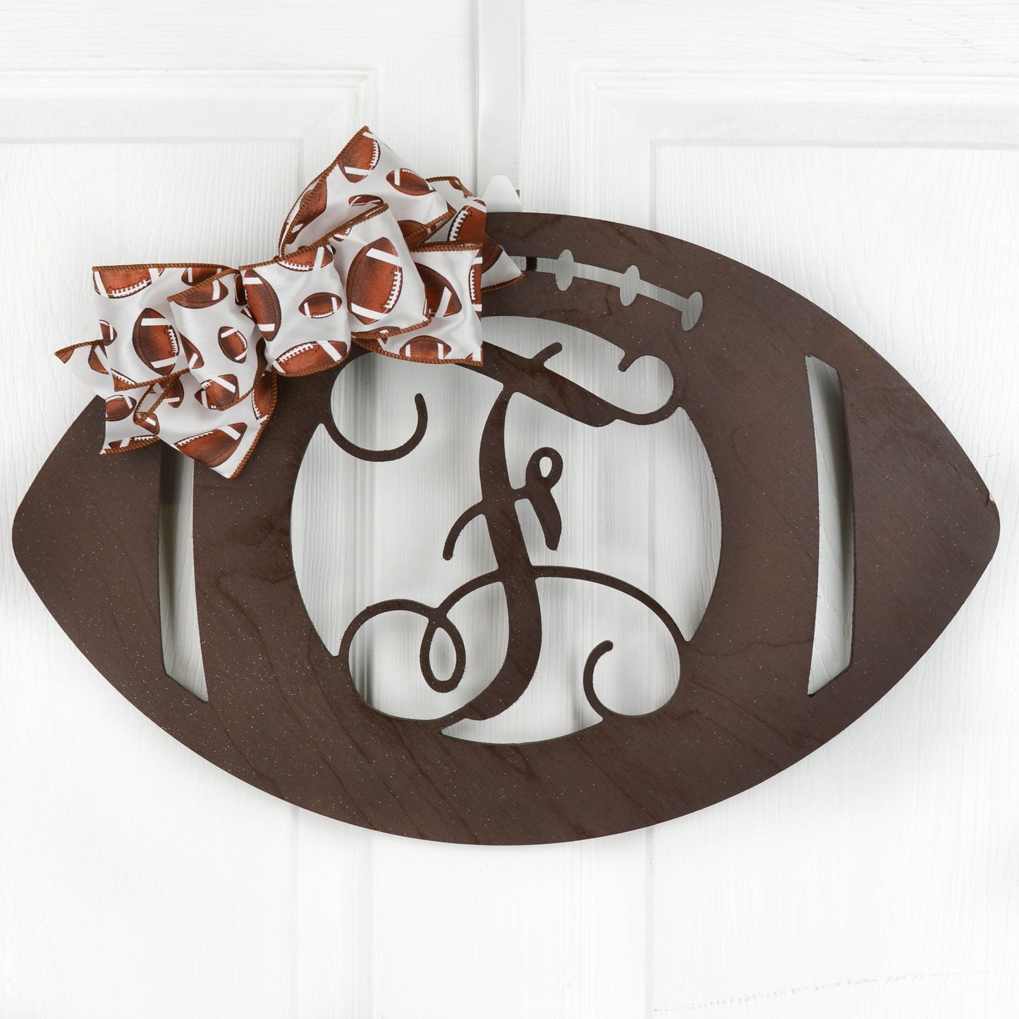 Letter F : Wooden Sports Football Monogram Initial Letter