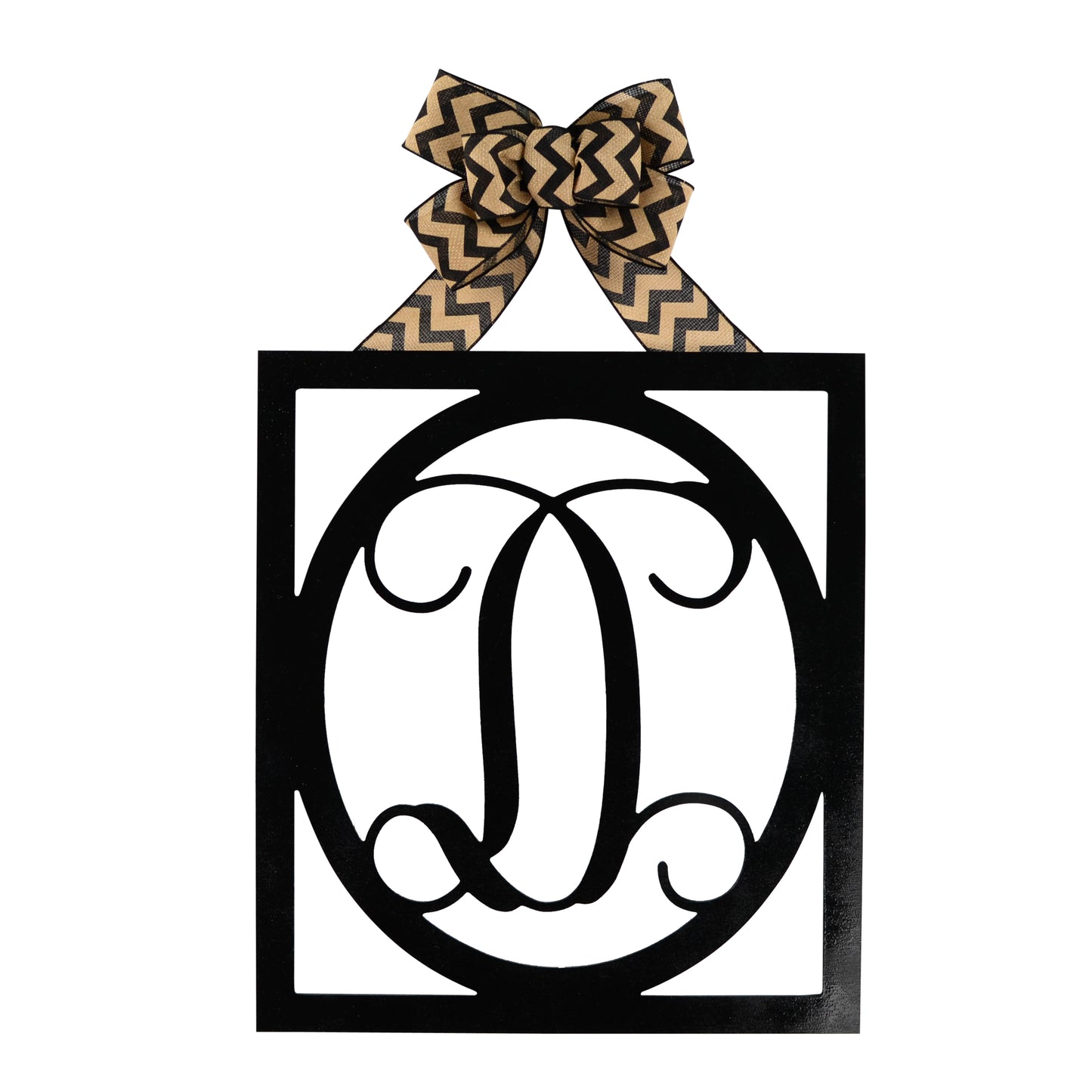 Letter D : Black and Burlap Framed Monogram door hanger