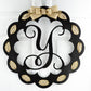 Letter Y : Black and Burlap Scalloped Monogram door hanger
