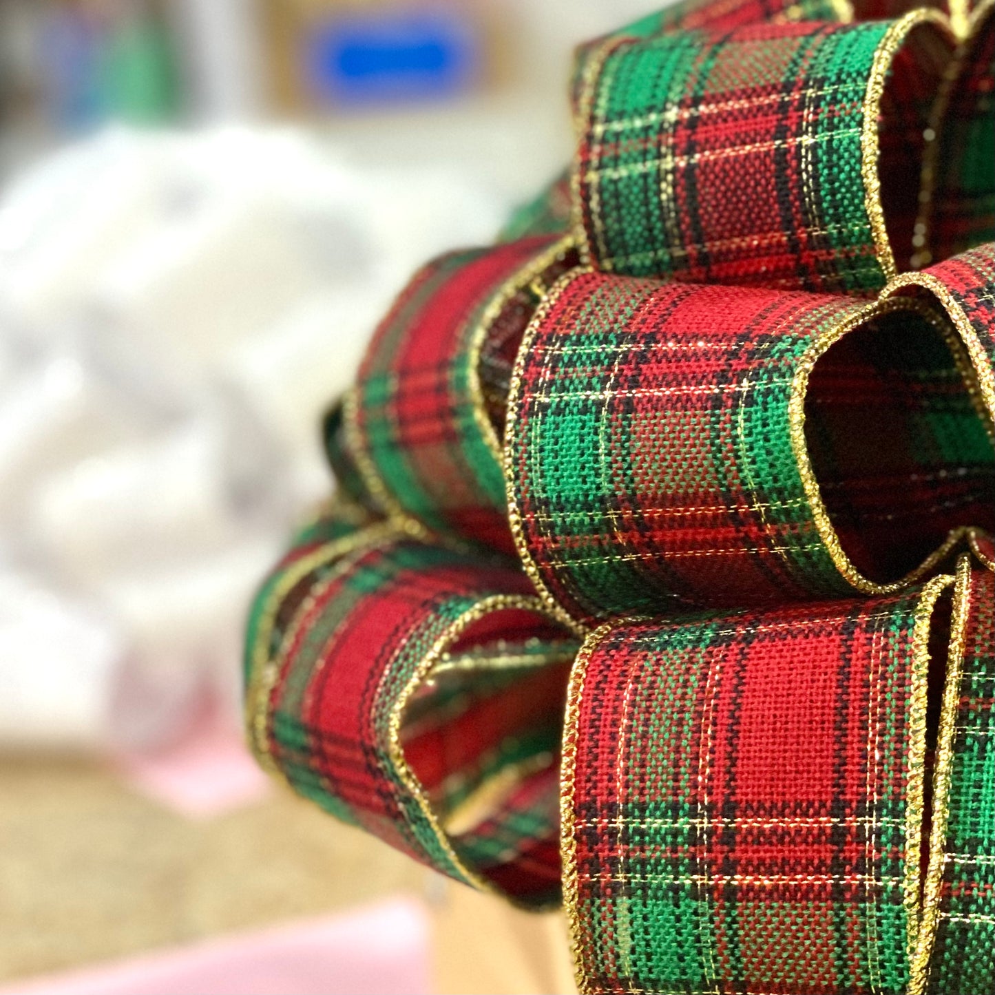Tartan Plaid Red Green Gold Bow Tree Topper - Christmas Tree Bow