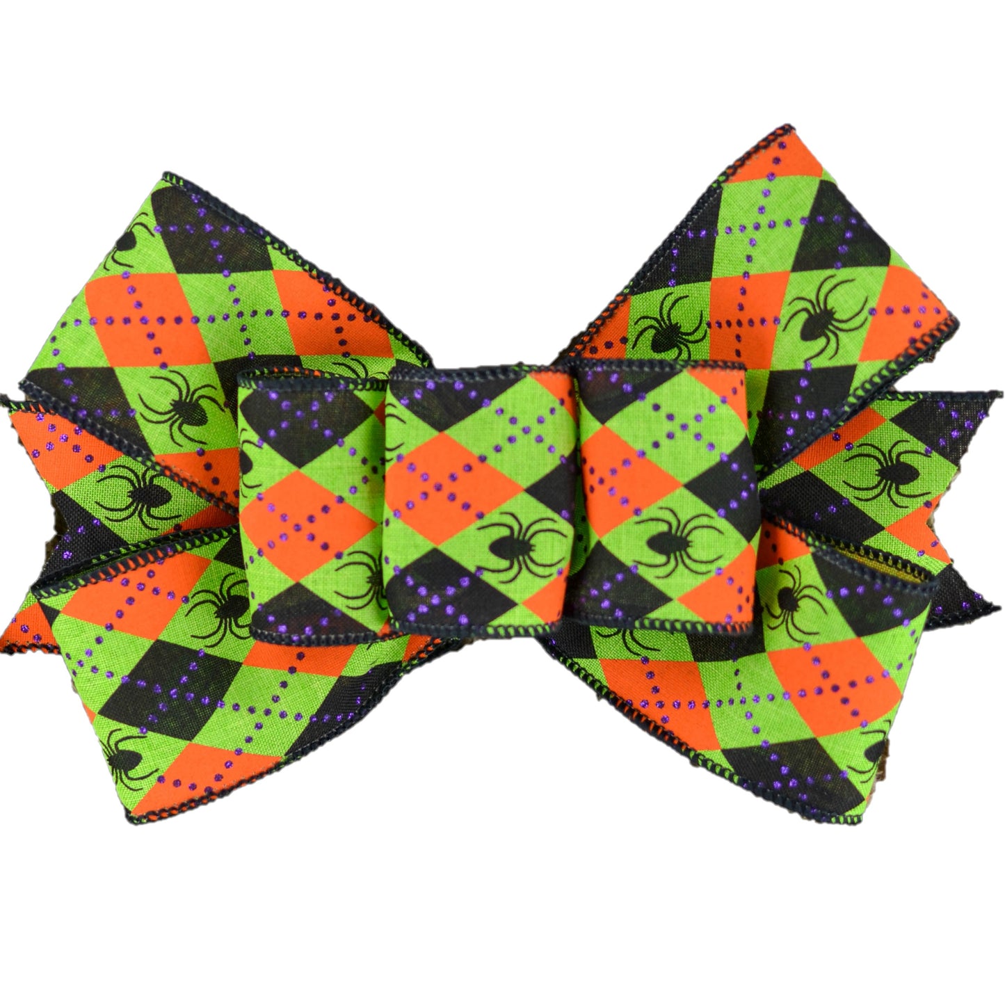 Halloween Spider Argyle Wreath Bow - Orange Green Black Burlap Wreath Embellishment for Making Your Own