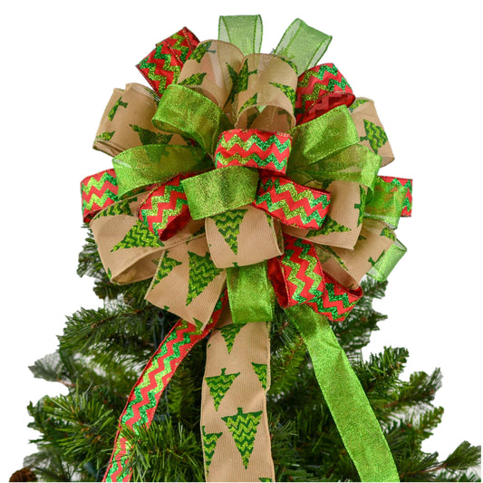 Christmas Tree Topper Bow  | Red Burlap Lime Green