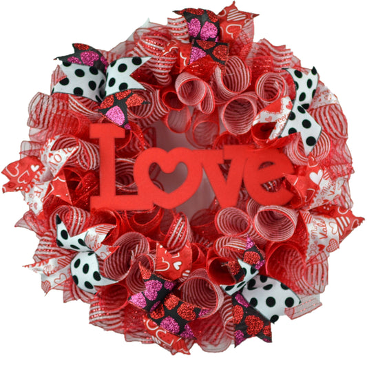 Love Valentines Wreath, Valentine's Day Decor, Red White Black Door Decorations