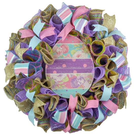 Happy Easter Wreaths for Front Door - Egg Decor - Purple Lavender Pink Yellow