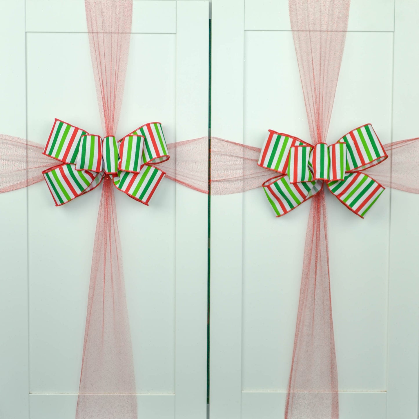 Red, Burlap, White and Lime Green Christmas Tree Topper Bow
