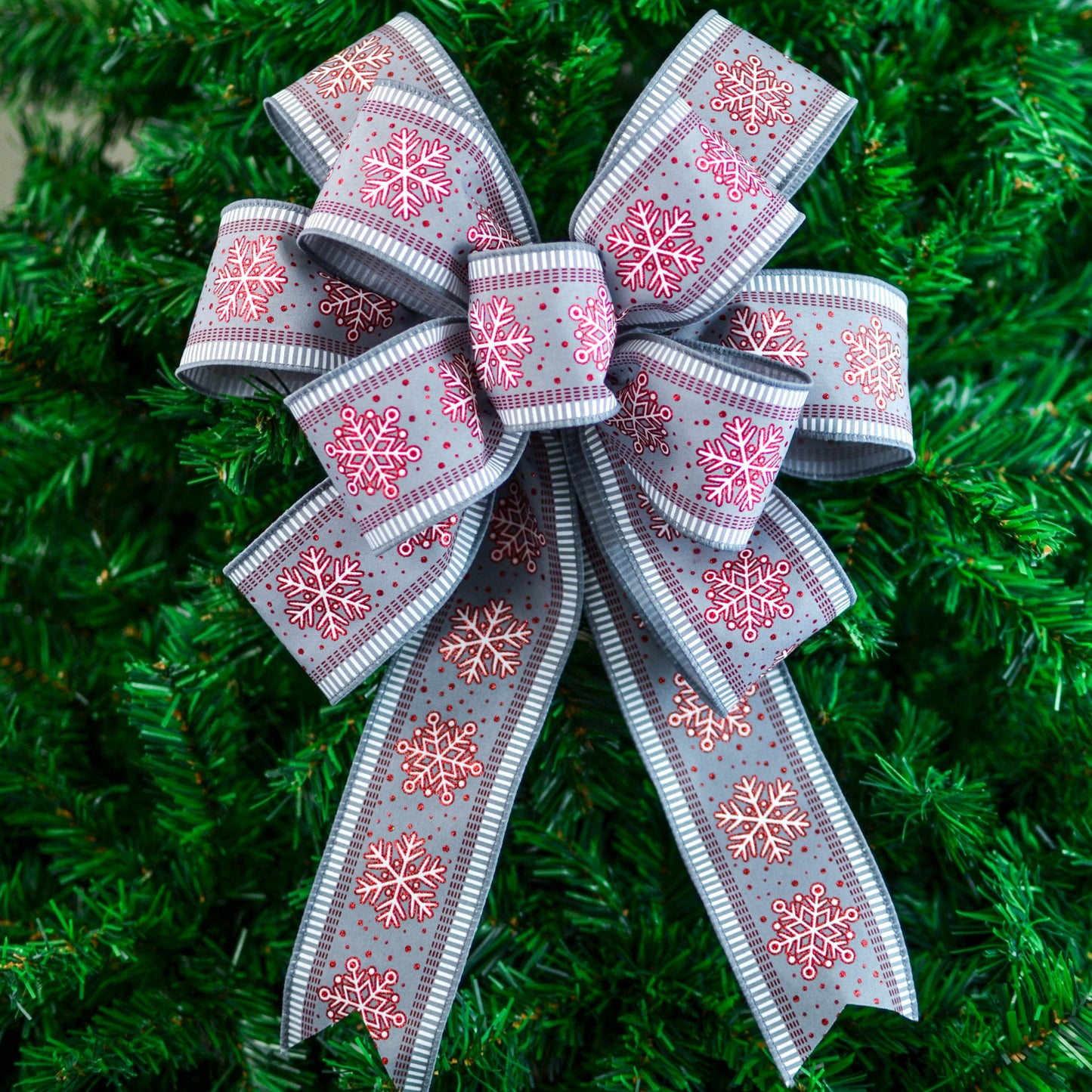 Grey Snowflake Christma Add On Wreath Bow