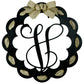 Letter V : Black and Burlap Scalloped Monogram door hanger