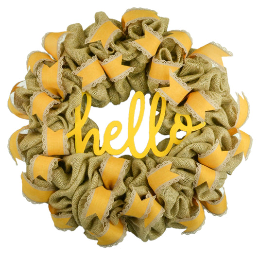 Home Sweet Home Wreath, Burlap Decorative Item, Yellow Ribbon Accent Piece