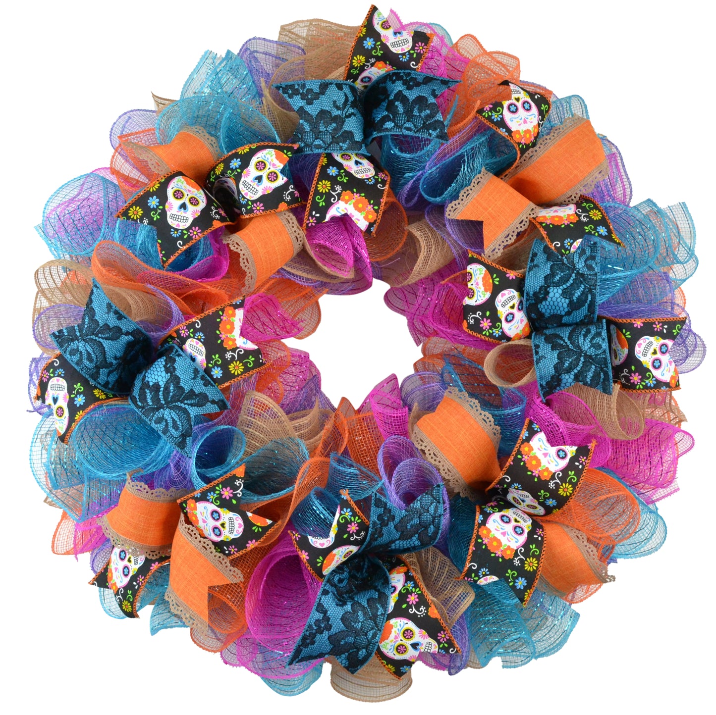 Day of the Dead Wreath, Skull decoration, Front Door Wreath Mesh - Multi Color Wreath