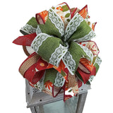 Fall Lantern Wreath Bow - Burlap Wreath Embellishment for Making Your Own - Layered Full Handmade Farmhouse Already Made