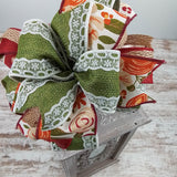 Fall Lantern Wreath Bow - Burlap Wreath Embellishment for Making Your Own - Layered Full Handmade Farmhouse Already Made