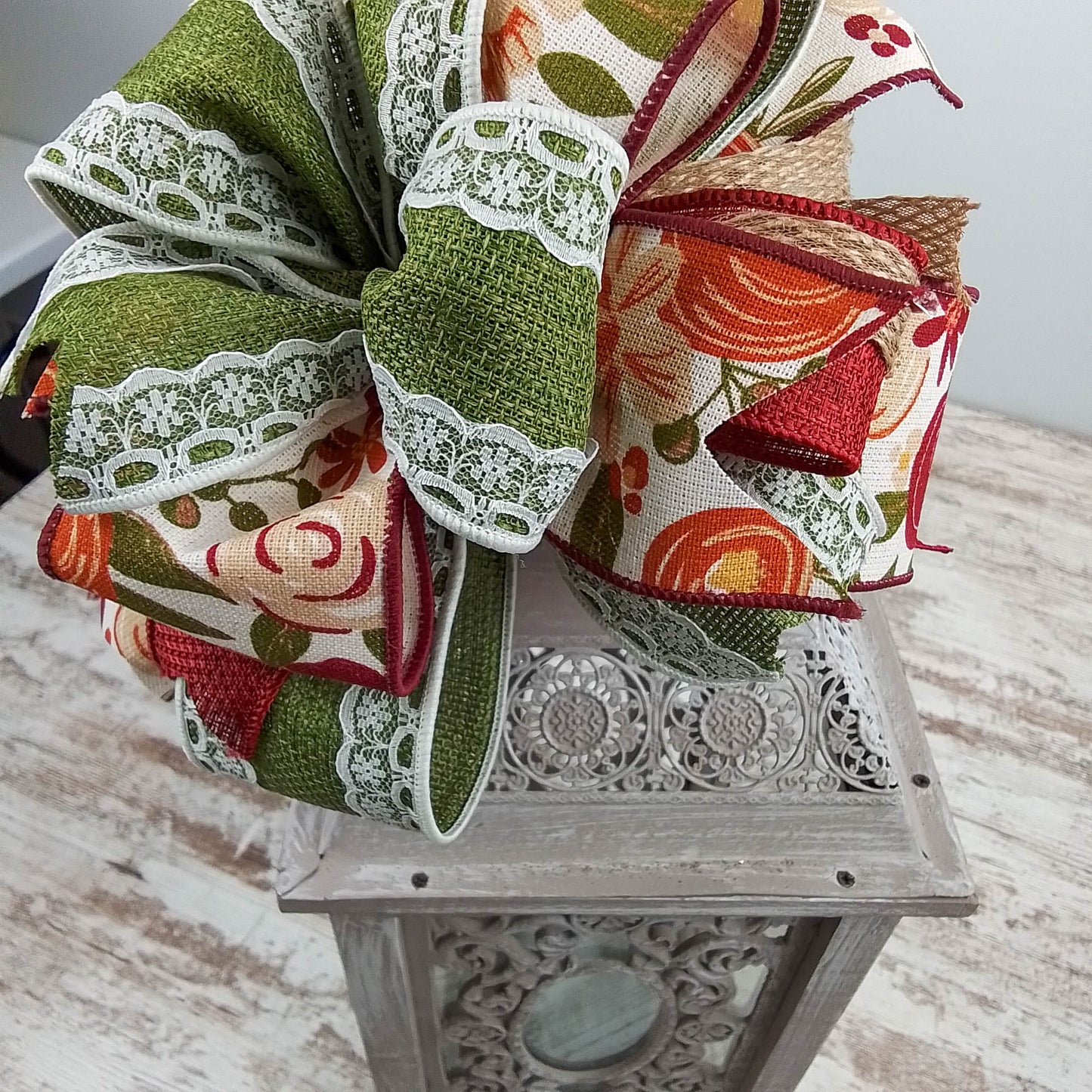 Fall Lantern Wreath Bow - Burlap Wreath Embellishment for Making Your Own - Layered Full Handmade Farmhouse Already Made