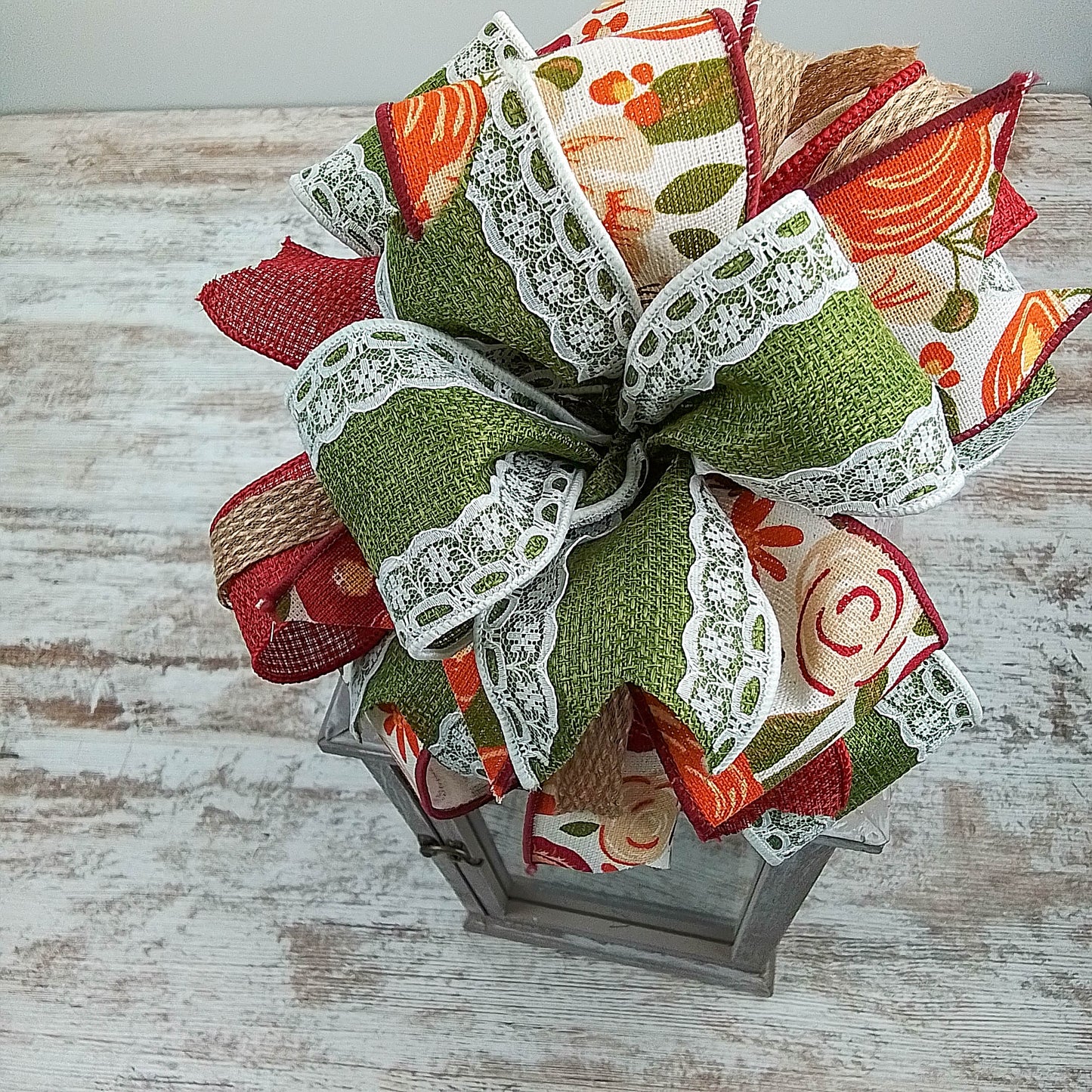 Fall Lantern Wreath Bow - Burlap Wreath Embellishment for Making Your Own - Layered Full Handmade Farmhouse Already Made