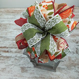 Fall Lantern Wreath Bow - Burlap Wreath Embellishment for Making Your Own - Layered Full Handmade Farmhouse Already Made