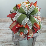 Fall Lantern Wreath Bow - Burlap Wreath Embellishment for Making Your Own - Layered Full Handmade Farmhouse Already Made