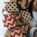 Jute Burlap Monogram Chevron Everyday Door Wreath - Brown Maroon Black
