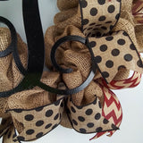 Jute Burlap Monogram Chevron Everyday Door Wreath - Brown Maroon Black