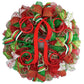 Red Lime Green White Monogram Mesh Christmas Door Wreath